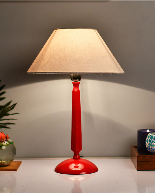 Glossy Red Cubist Aluminium Table Lamp With Cone Shade, Bedside, Living Room Study Lamp, Bulb Included