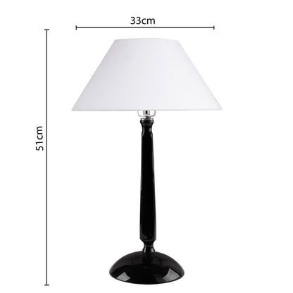 Glossy Black Cubist Aluminium Table Lamp With Cone Shade, Bedside, Living Room Study Lamp, Bulb Included