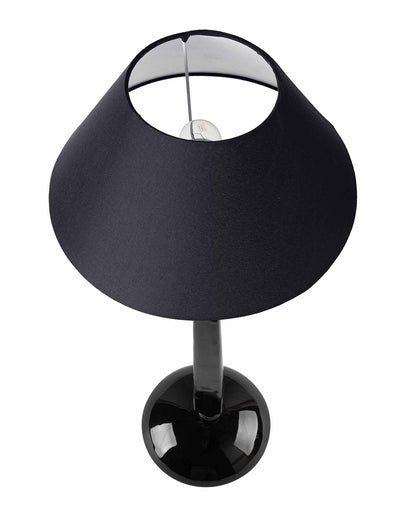 Glossy Black Cubist Aluminium Table Lamp With Cone Shade, Bedside, Living Room Study Lamp, Bulb Included