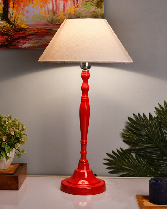 Glossy Red Imperial Aluminium Table Lamp With Cone Shade, Bedside, Living Room Study Lamp, Bulb Included