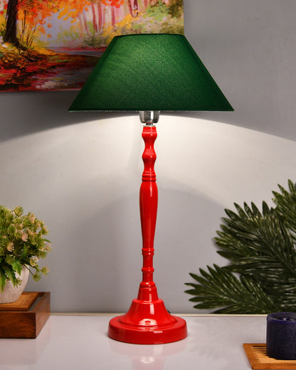 Glossy Red Imperial Aluminium Table Lamp With Cone Shade, Bedside, Living Room Study Lamp, Bulb Included