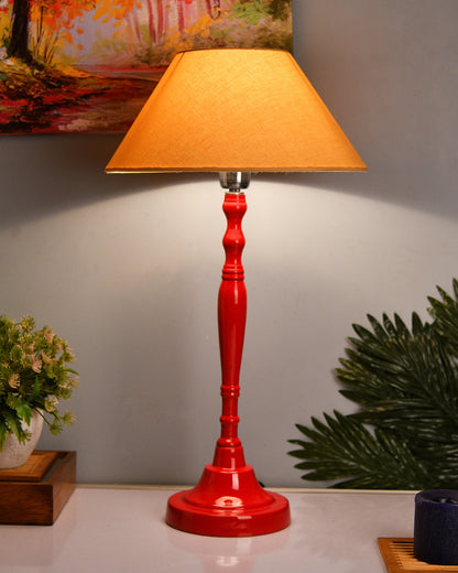 Glossy Red Imperial Aluminium Table Lamp With Cone Shade, Bedside, Living Room Study Lamp, Bulb Included