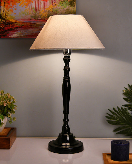 Glossy Black Imperial Aluminium Table Lamp With Cone Shade, Bedside, Living Room Study Lamp, Bulb Included