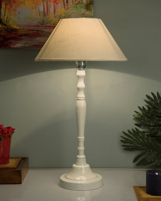 Glossy White Imperial Aluminium Table Lamp With Cone Shade, Bedside, Living Room Study Lamp, Bulb Included