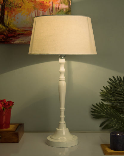 Glossy White Imperial Aluminium Table Lamp With Cone Shade, Bedside, Living Room Study Lamp, Bulb Included