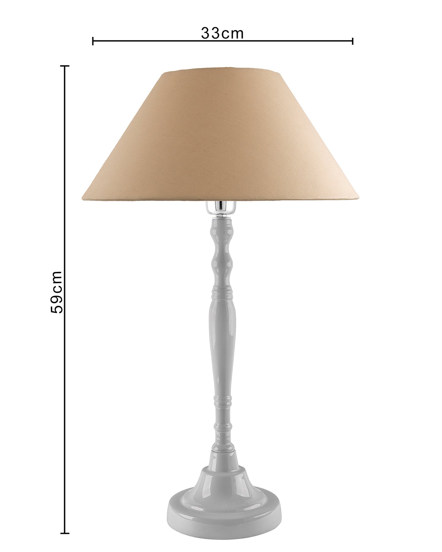 Glossy White Imperial Aluminium Table Lamp With Cone Shade, Bedside, Living Room Study Lamp, Bulb Included