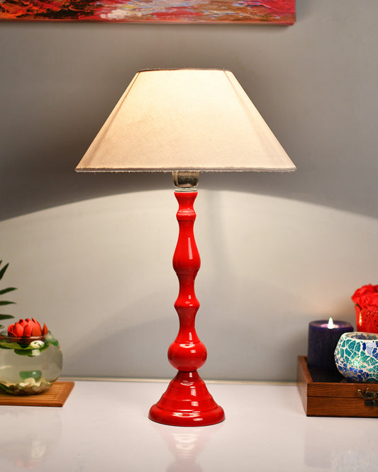 Glossy Red Teardrop Aluminium Table Lamp With Cone Shade, Bedside, Living Room Study Lamp, Bulb Included