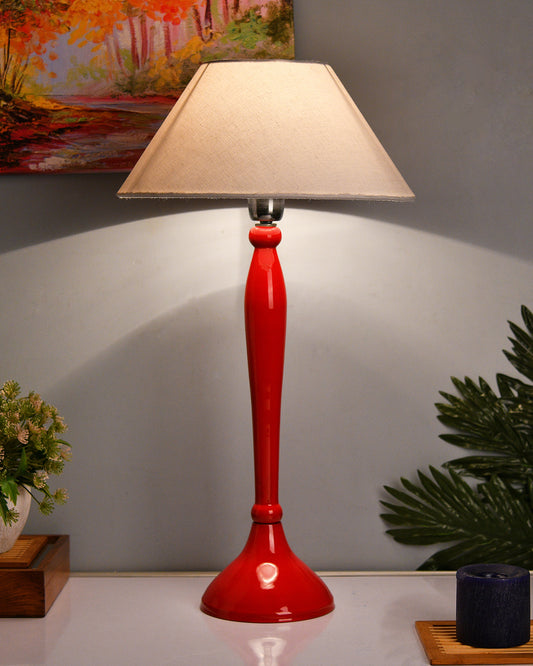 Glossy Red Royal Ovoid Aluminium Table Lamp With Cone Shade, Bedside, Living Room Study Lamp, Bulb Included