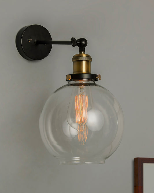 Edison Industrial Glass Globe Wall Lamp, Vintage Industrial Loft, E27 Holder, Decorative, Swing Wall Light, Filament/LED