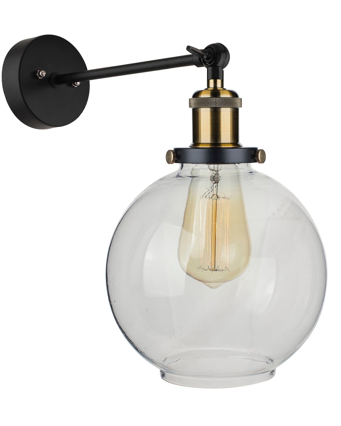 Edison Industrial Glass Globe Wall Lamp, Vintage Industrial Loft, E27 Holder, Decorative, Swing Wall Light, Filament/LED