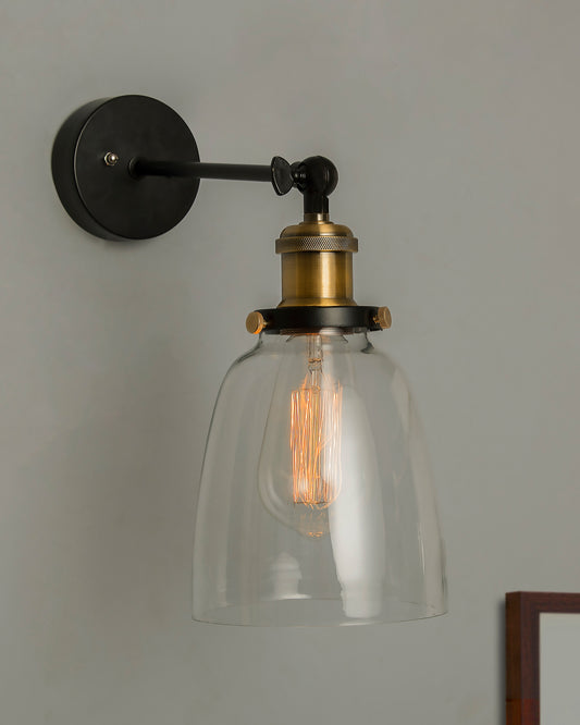 Edison Industrial Glass Bell Wall Lamp, Vintage Industrial Loft, E27 Holder, Decorative, Swing Wall Light, Filament/LED