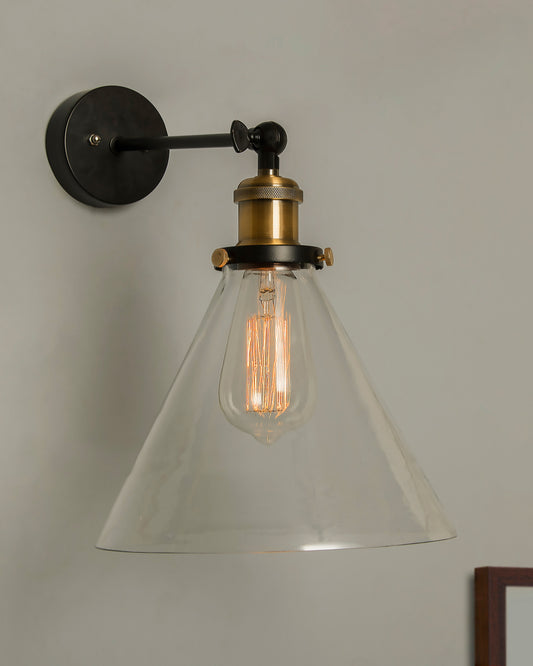 Edison Industrial Glass Cone Wall Lamp, Vintage Industrial Loft, E27 Holder, Decorative, Swing Wall Light, Filament/LED