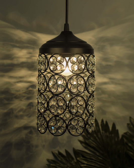 Matt Black Quad Crystal Hanging Cylinder Light, Ceiling Light, Nordic E27 Pendant, Large