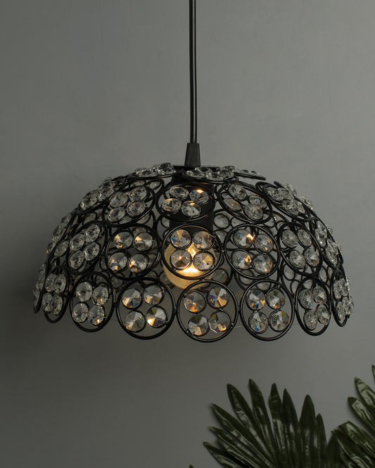 Matt Black Quad Crystal Hanging Hemisphere Light, Ceiling Light, Nordic E27 Pendant, Large