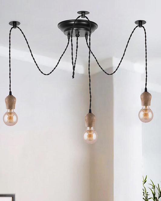 Arms Spider Chandelier Lamp, Natural Bubble Holder, Vintage Edison Style E 27 Adjustable DIY Ceiling Pendant Light, E27 Rustic Cluster Hanging Light(1.25 M, Black Twisted Wire)