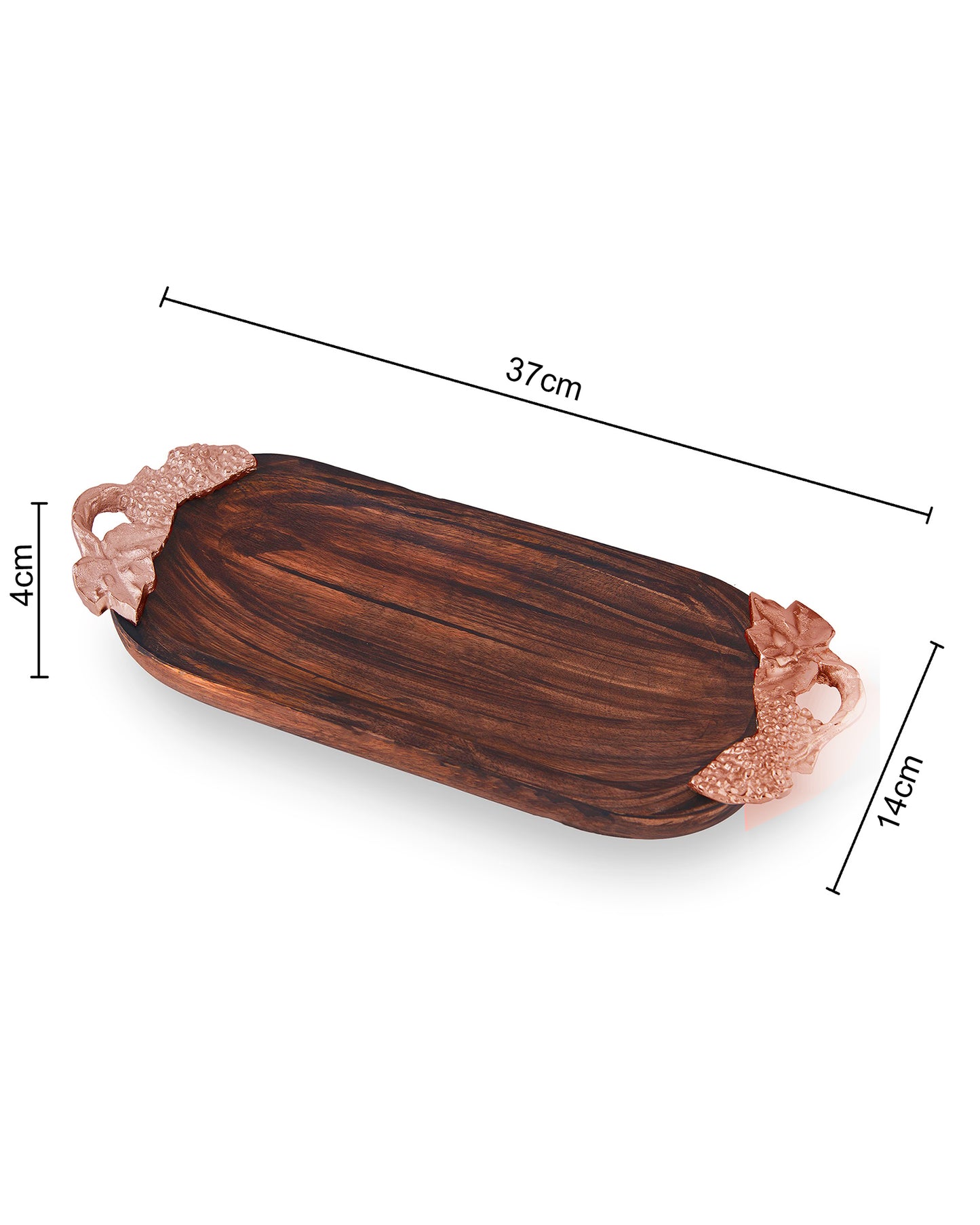 Walnut Wooden small oval tray with leaf handle, serving tray, snacks and fruits