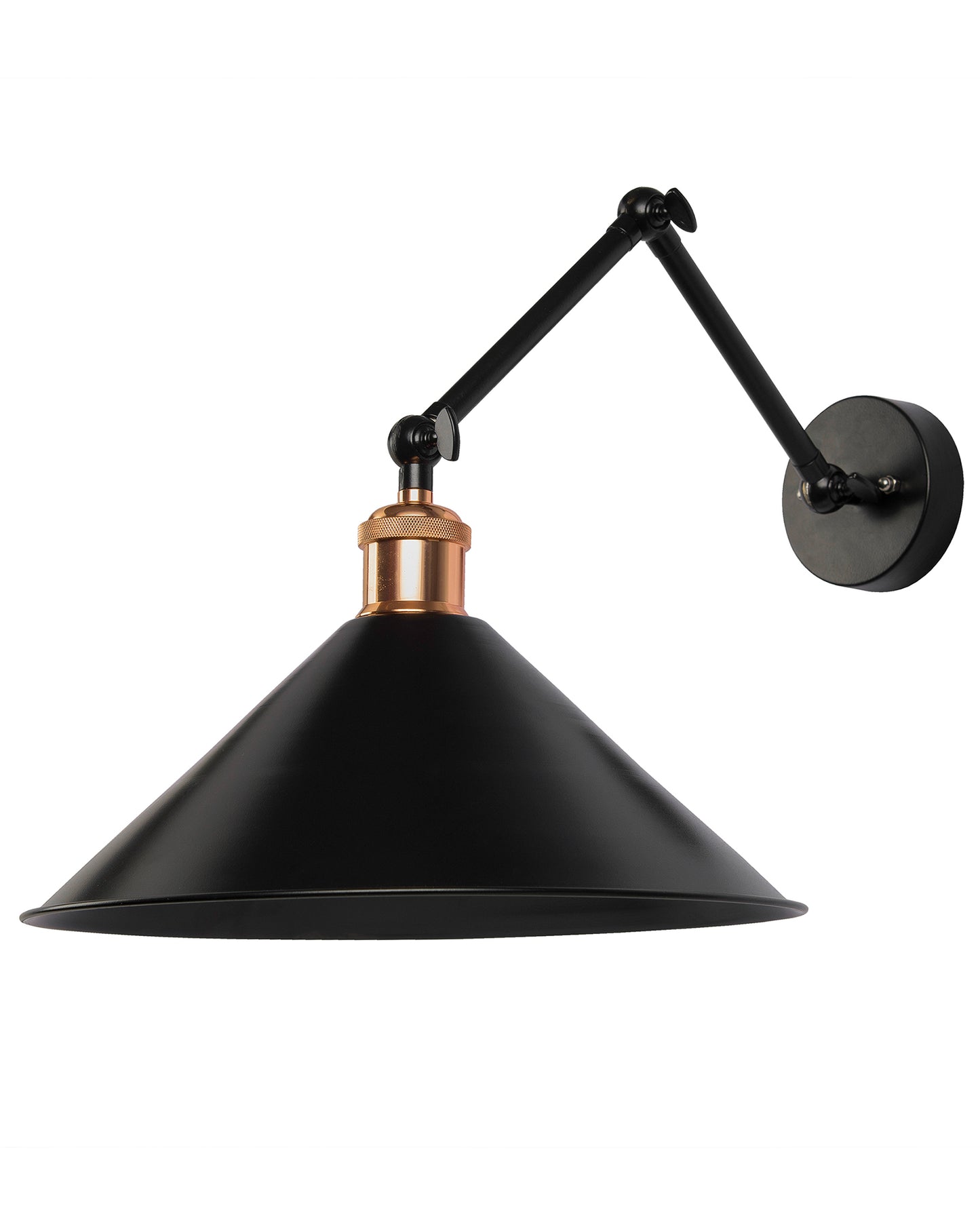 Edison Black 360 Barn Cone Shade Wall Lamp, Vintage Industrial Loft, E27 Holder, Decorative, Swing Wall Light, Triple movement