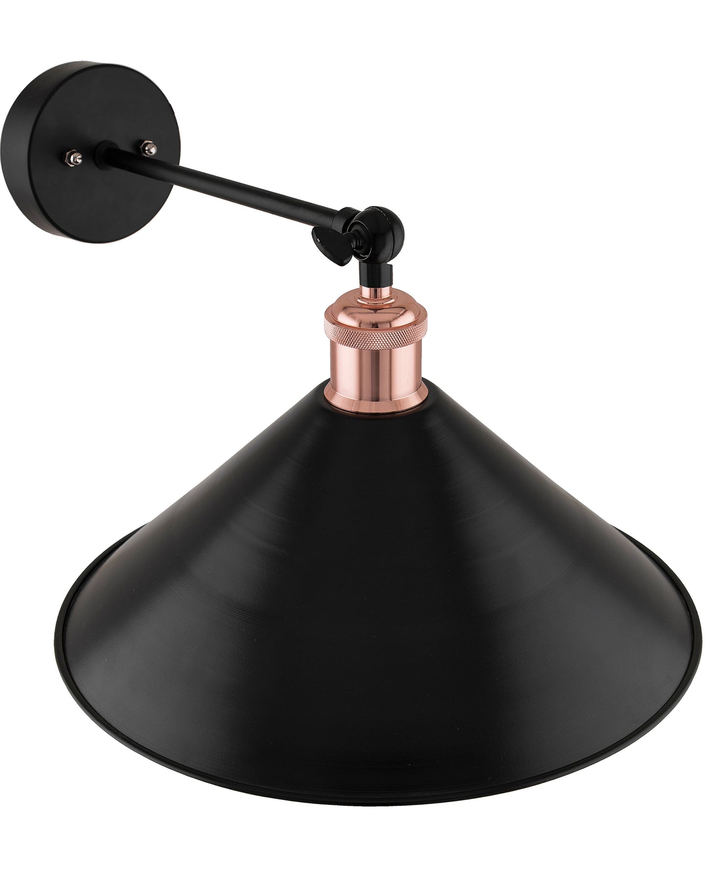 Edison Wall Black Barn Cone Shade Lamp, Vintage Industrial Loft, E27 Holder, Decorative, Swing Wall Light