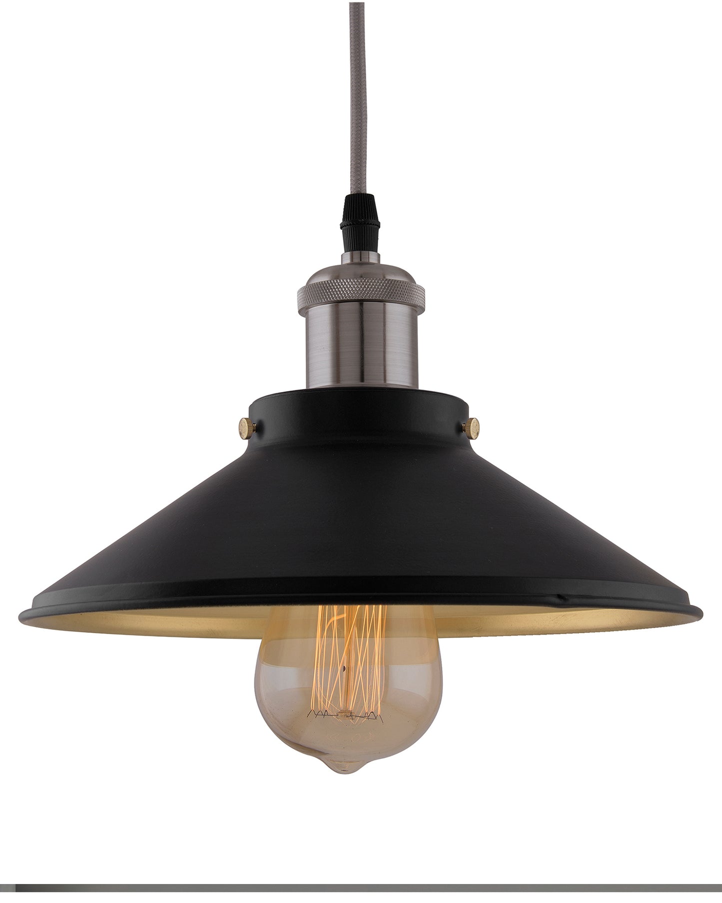 Single Black Cone Pendant with Nickel Holder, E27, Modern Nordic Hanging Ceiling Light