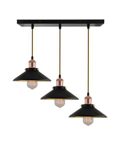 3-Lights Linear Cone Shade Cluster Chandelier Hanging Light, Decorative, Black, Kitchen Area and Dining Room Light, LED/Filament Light