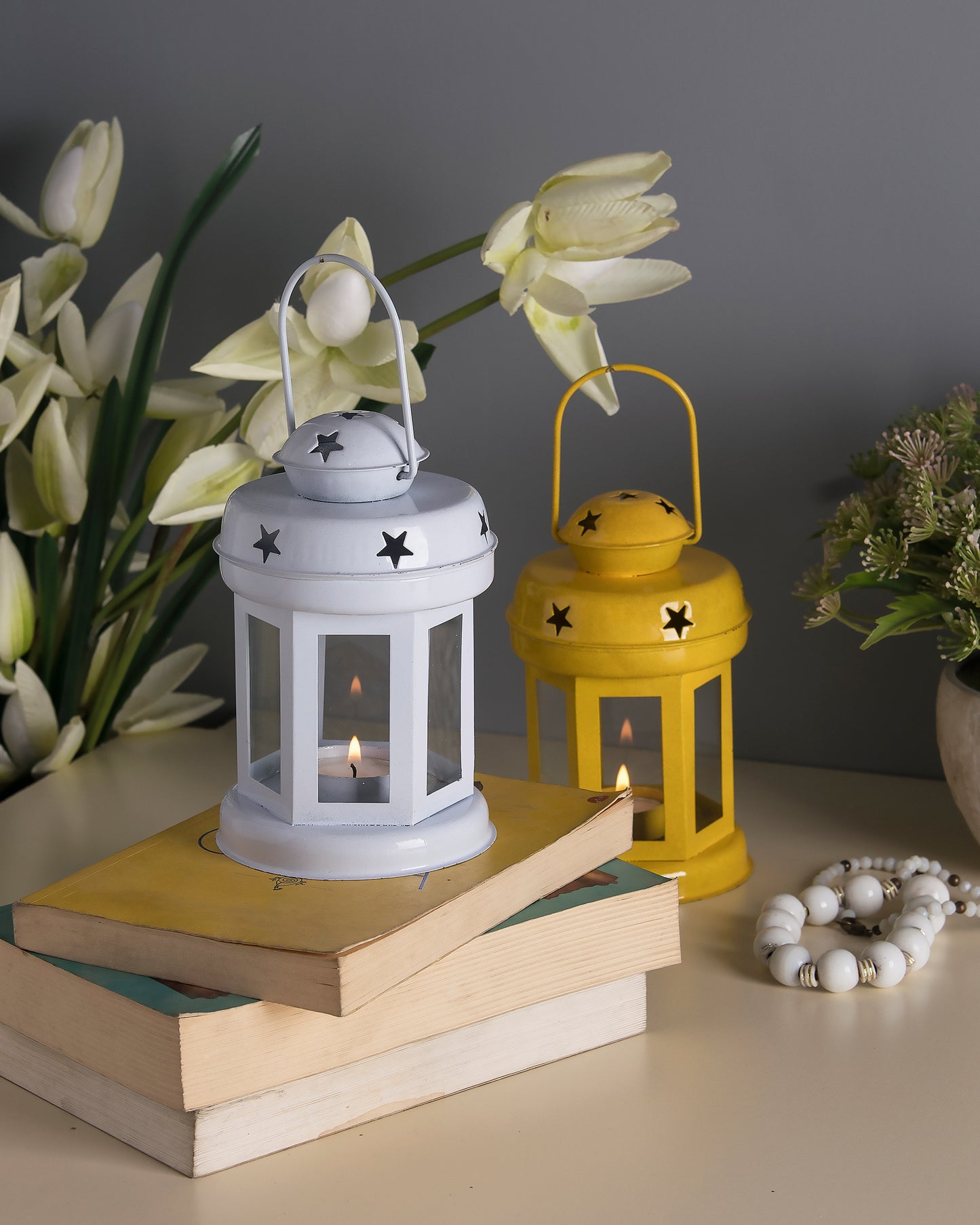 Star Light Decorative Metal Lantern Indoor/Outdoor Hanging Lantern, Set of 2 Designer Candle Tealight Holder