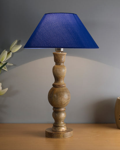 Hand Turned Wood Bubble Bedside Table Lamp, Cone Shade