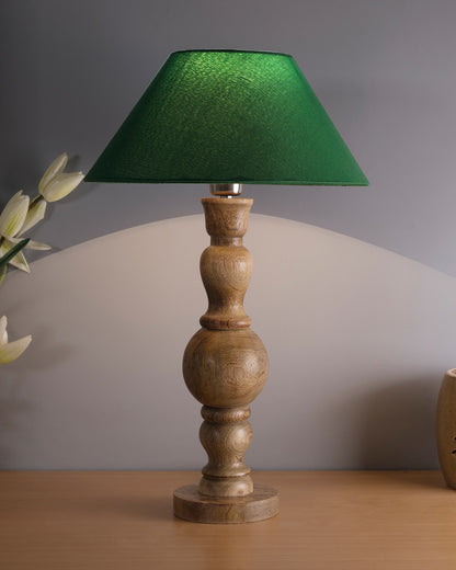 Hand Turned Wood Bubble Bedside Table Lamp, Cone Shade