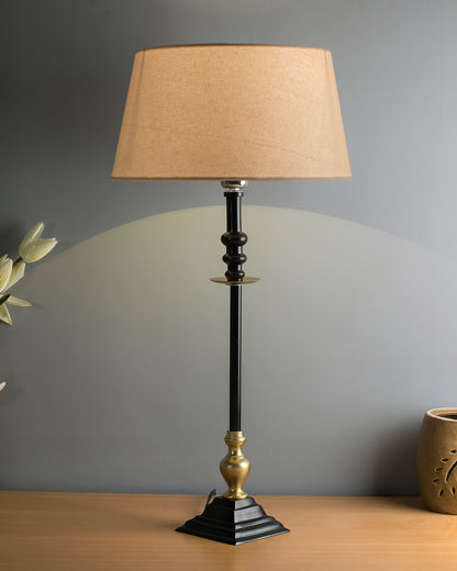 Classic Imperial Black Golden Riveria Table Lamp, Drum Shade