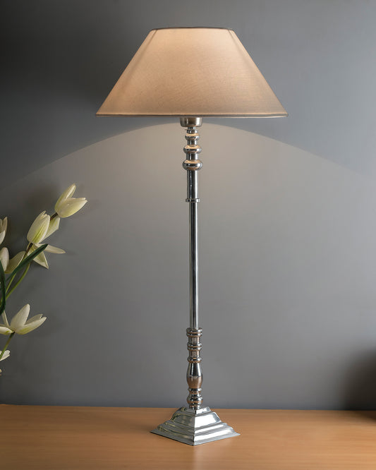 Modern Aluminium Chrome Finish Buffet Table Lamp, Cone Shade