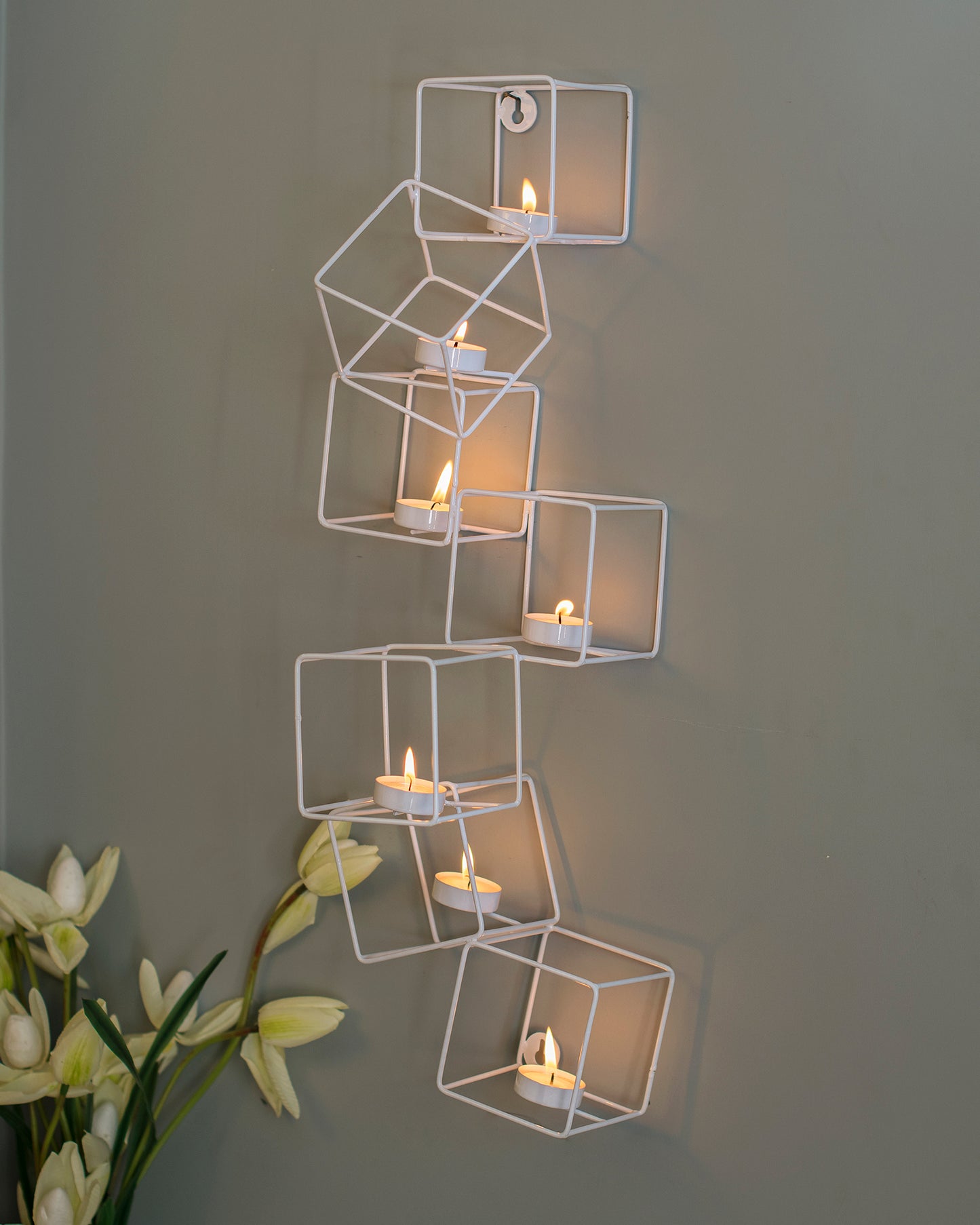 Decorative Metal Wall Sconce 7 Cubic Tea Light Architectural Candle Holder,Contemporary Home Décor