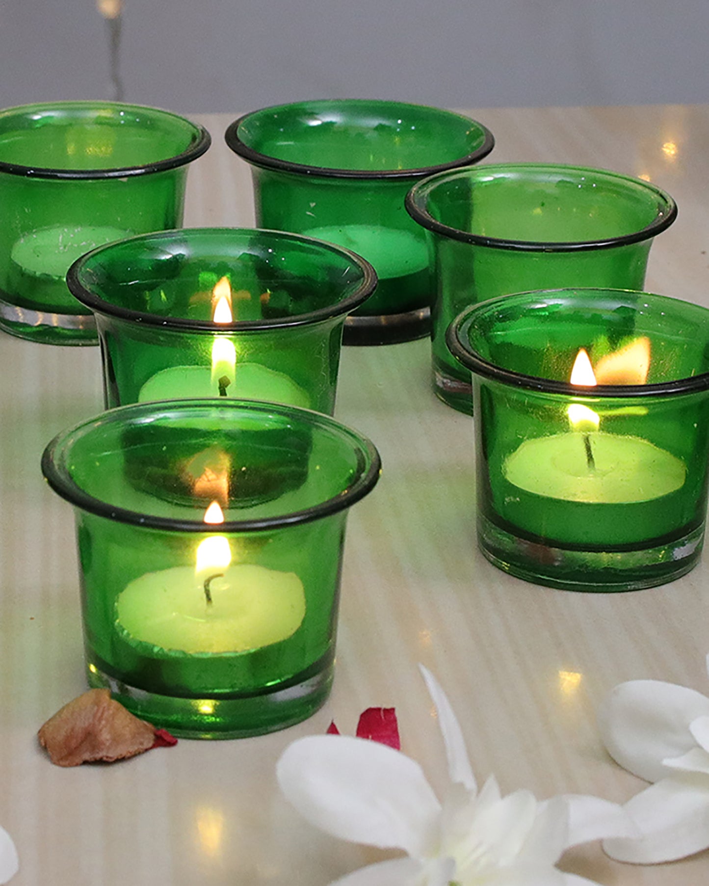 Collar Glass Tea Light Candle Holder, Set of 6