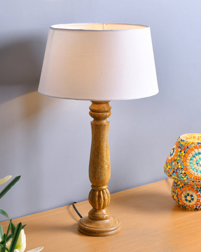 Classic Victorian Natural Wood Table Lamp With Shade