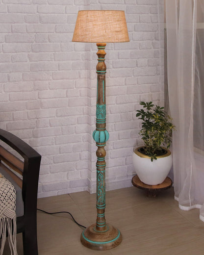 Royal Carving Antique Algae finish wooden floor lamp with Shade