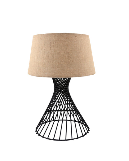 Modern Table Lamps, Spiral Metal Wire Black Base with Fabric Lampshade for Home Office Cafe Restaurant