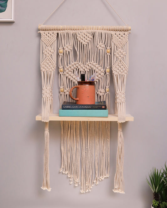 Macrame Wall Hanging Shelf-ideal décor-plants storage bookshelf-Bohemian Decorative Floating Indoor For bedroom kitchen bathroom room with window Plant hanger, Plank