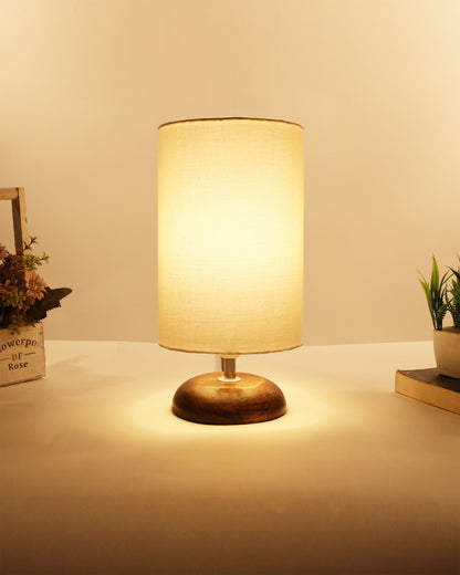 Modern Antique E27 Base Pebble Zen Wooden Table Lamp With Lampshade Nightstand Lamp