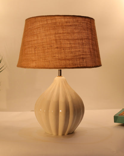 Home Traditional Ribbed Strip Pattern Ceramic Table Lamp For Living Room Table Desk Lamp With Shade