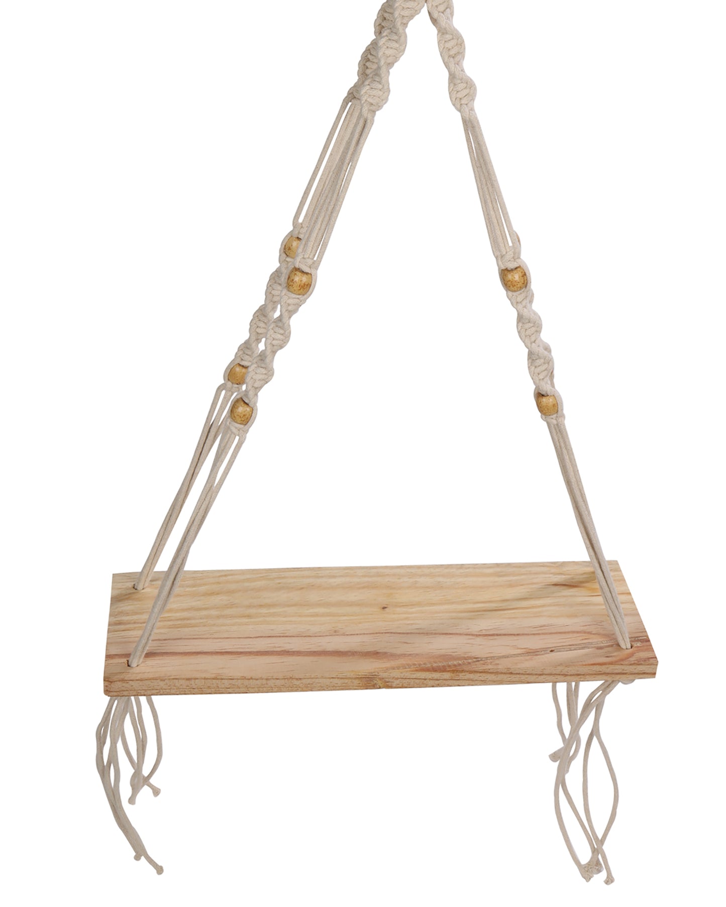 Handmade Rectangular Macrame Hanging Shelf Rustic Boho 1 Tier Shelf Wall Hanging Wooden Shelves Perfect for Living Room Bedroom Kitchen Bathroom