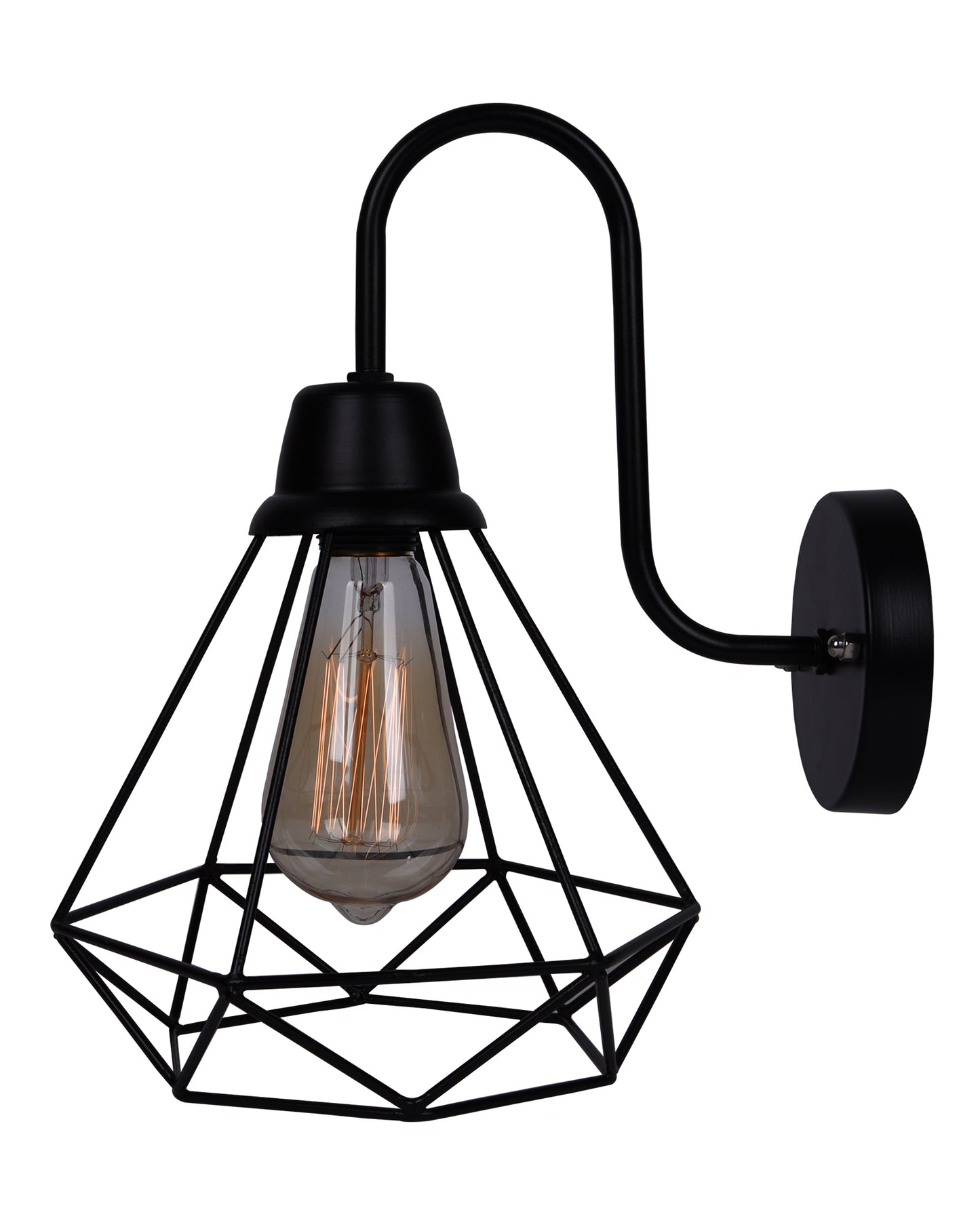 Farmhouse Metal Diamond Cage Vanity Industrial Wall Sconce Lighting, Edison Rustic Wall Light Fixture for Balcony, Living Room, Lobby, Black, set of 1