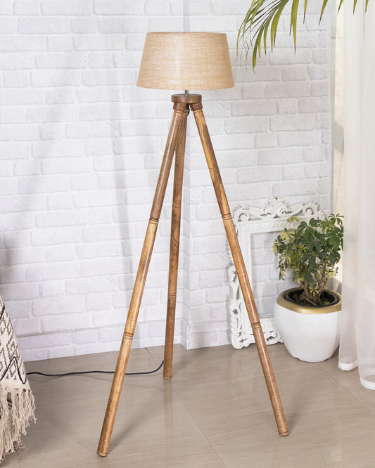 Wood Tripod Floor Lamp, Mid Century Standing Lamp, E27 Lamp Base, With shade Modern Design Floor Reading Lamp for Living Room Bedroom, Study Room and Office