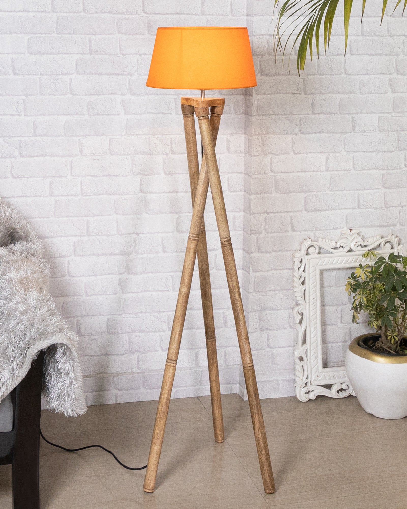 Cross-leg Wood Tripod Floor Lamp, Mid Century Standing Lamp, E27 Lamp –  Homesake.in