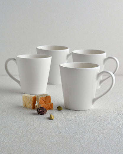 Diana Cone White Porcelain Latte Coffee Milk Mug, 290 ml, set of 2