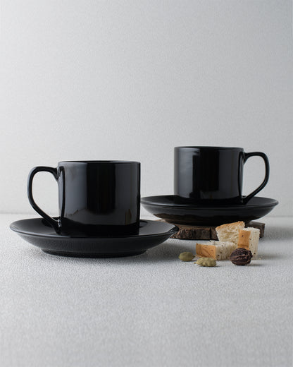 Urban Black Cup Plate Tea Coffee , 250 ml, set of 2