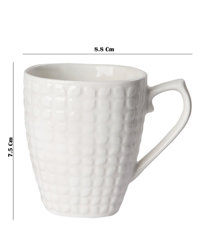 Premium Porcelain Mug with Large Handle for Coffee Tea Cocoa Soup, Ceramic, Dishwasher & Microwave Safe, Dotted Expresso, White, set of 4