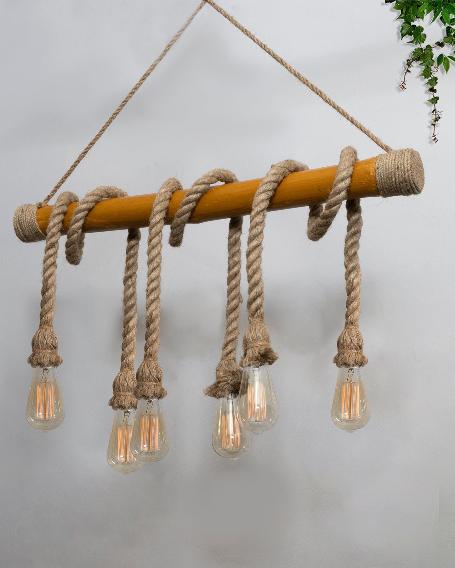 Handmade Hemp Rope Pendant Décor Light 6 Lights Rustic Chandelier Light Fixture Vintage, Rope Braided Bamboo