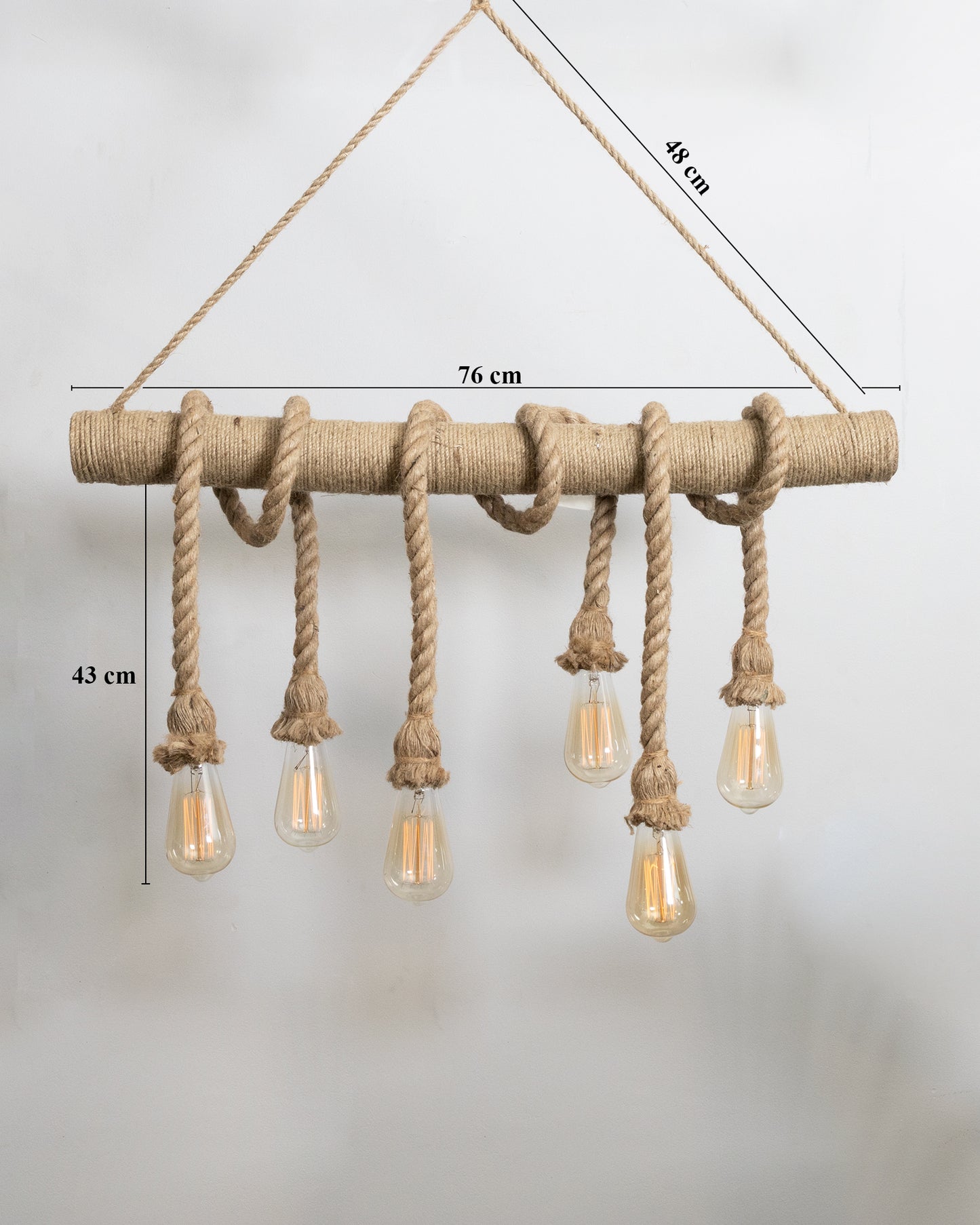 Handmade Hemp Rope Pendant Décor Light 6 Lights Rustic Chandelier Light Fixture Vintage, Rope Braided Bamboo