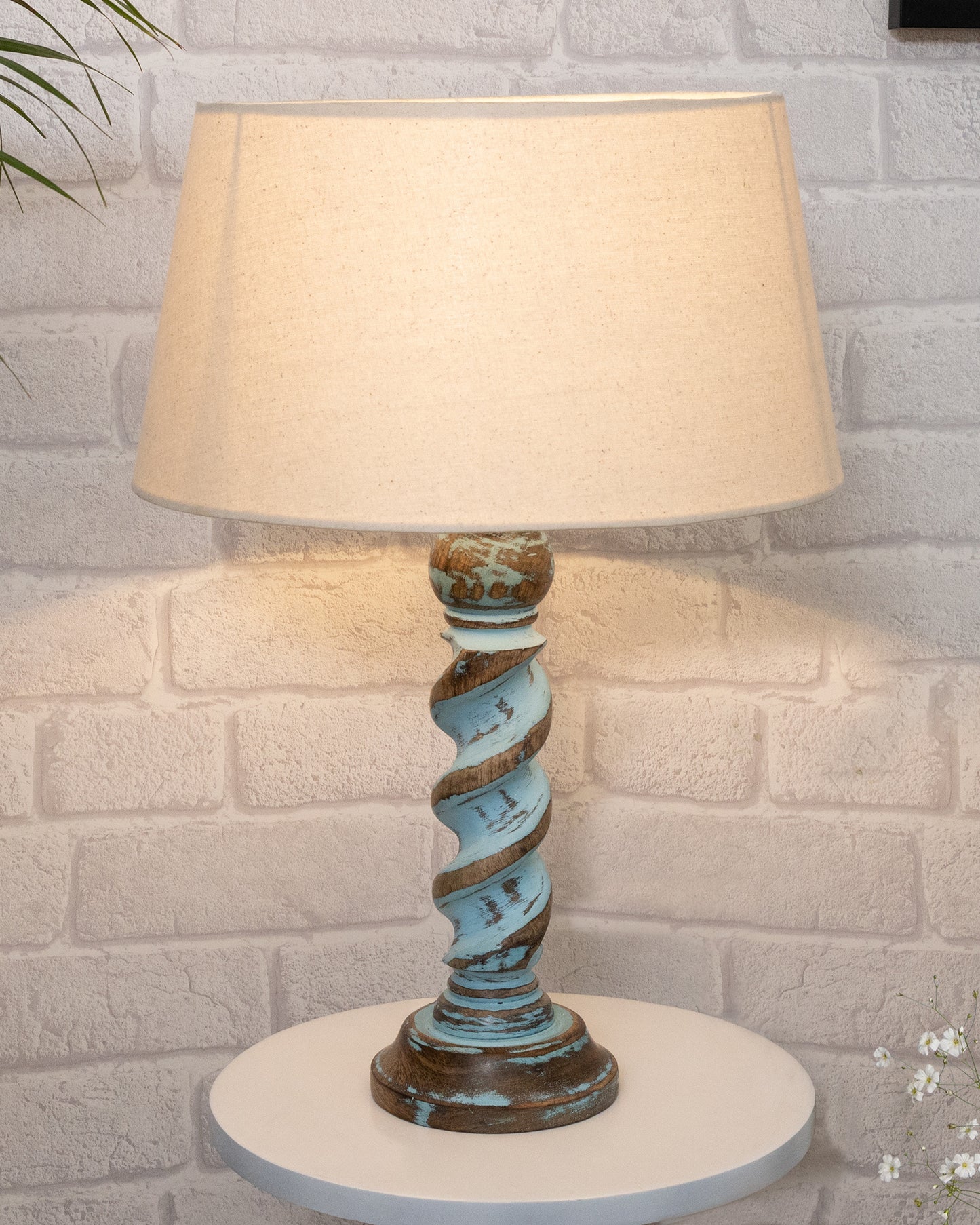 Signature Rustic Rope Distress Blue Table Lamp With Jute Drum Shade, farmhouse Living Room Bedroom House Bedside Nightstand Home Office Reading Light