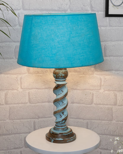 Signature Rustic Rope Distress Blue Table Lamp With Jute Drum Shade, farmhouse Living Room Bedroom House Bedside Nightstand Home Office Reading Light