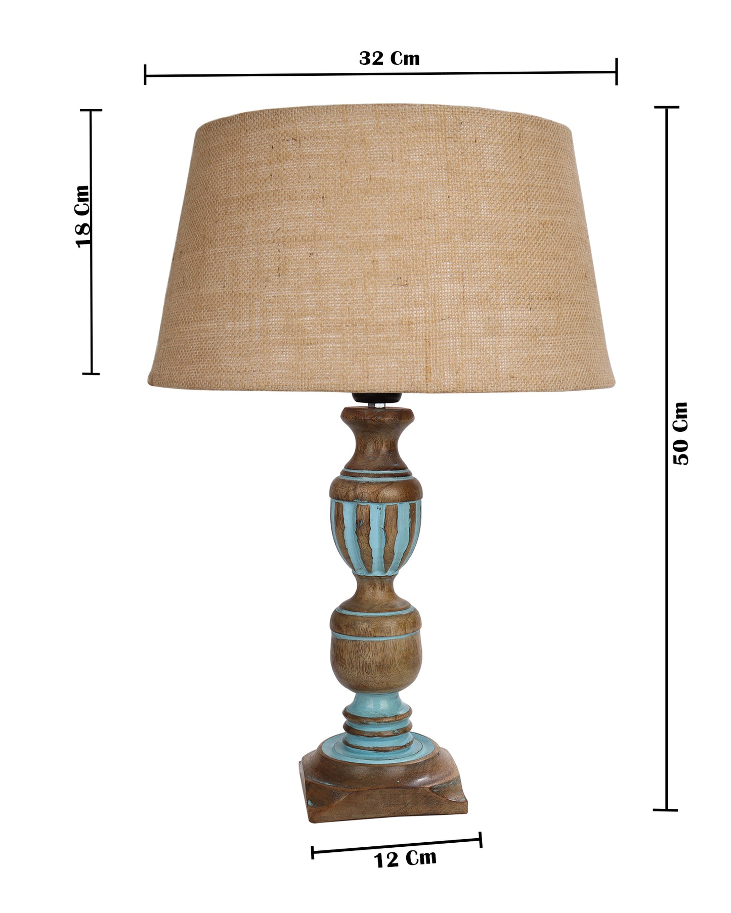 Rustic Distress Blue French Trophy Carved Table lamp with Empire Jute Shade