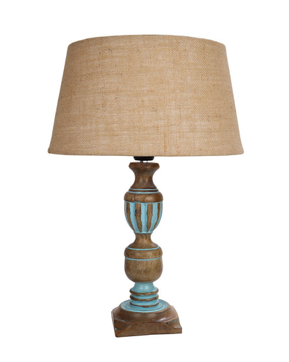 Rustic Distress Blue French Trophy Carved Table lamp with Empire Jute Shade